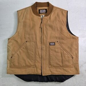 Vintage Big Smith Mens XL Workwear Vest Duck Canvas Beige Zip Pockets Insulated